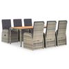 vidaXL Set comedor jard&iacute;n 7 pzas y cojines rat&aacute;n sint&eacute;tico gris