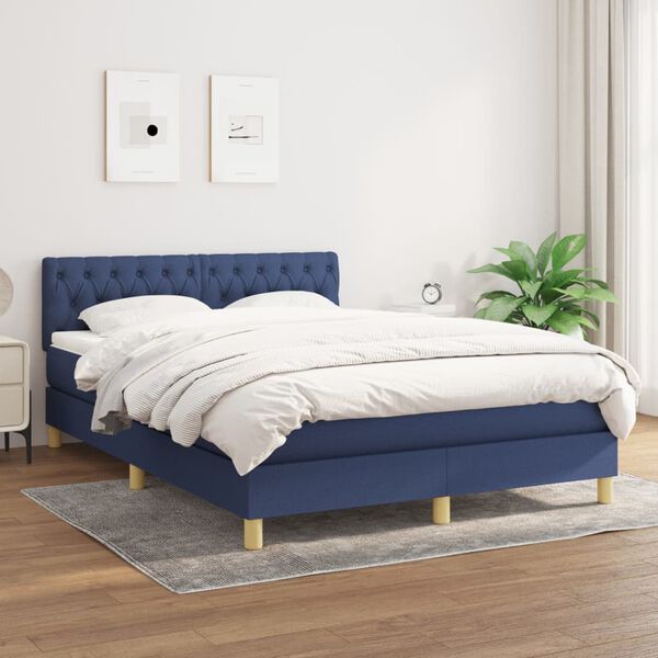 vidaXL Cama box spring con colch&oacute;n tela azul 140x190 cm