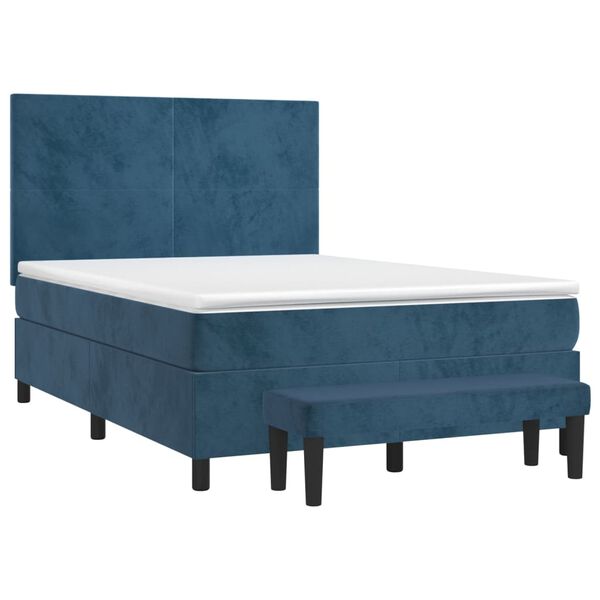 vidaXL Cama box spring con colch&oacute;n terciopelo azul oscuro 140x190 cm