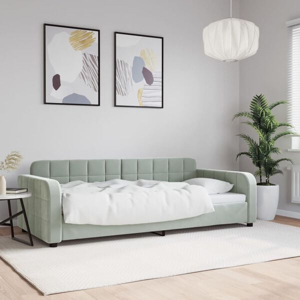 vidaXL Sof&aacute; cama sin colch&oacute;n terciopelo gris claro 90x190 cm