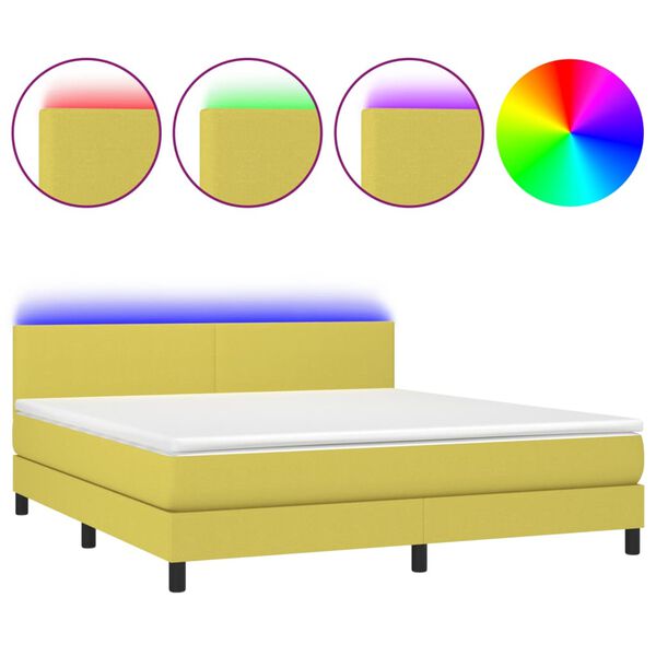 vidaXL Cama box spring con colch&oacute;n y LED tela verde 180x200 cm