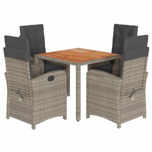 vidaXL Set comedor de jard&iacute;n 5 piezas con cojines rat&aacute;n sint&eacute;tico gris