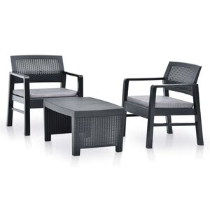 vidaXL Juego de muebles de jard&iacute;n 3 piezas pl&aacute;stico gris antracita