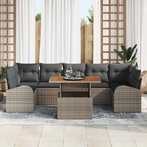 vidaXL Conjunto de sof&aacute; de jard&iacute;n con coj&iacute;n 8 pcs Gris