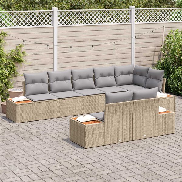 vidaXL Conjunto de sof&aacute;s de jard&iacute;n con coj&iacute;n 8 pcs Beige Polirat&aacute;n