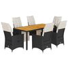 vidaXL Set de comedor de jard&iacute;n 7 pzas y cojines rat&aacute;n sint&eacute;tico negro