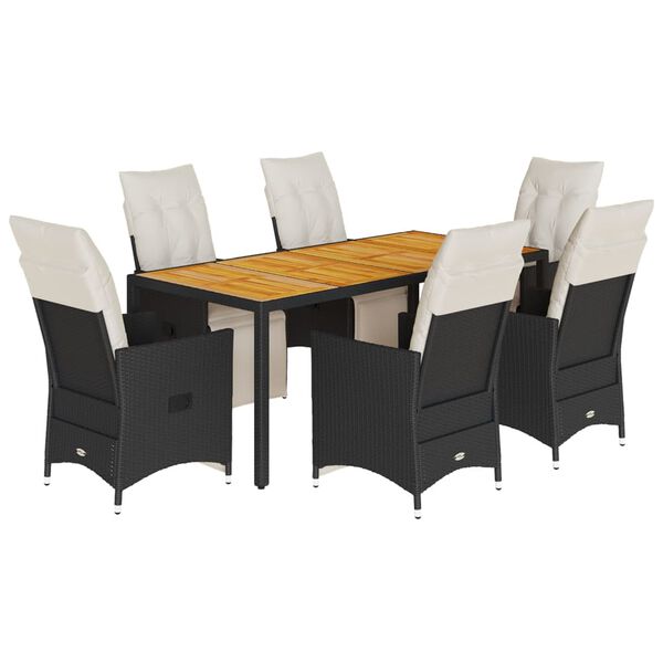 vidaXL Set de comedor de jard&iacute;n 7 pzas y cojines rat&aacute;n sint&eacute;tico negro