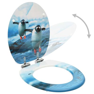 vidaXL Asiento de inodoro tapa cierre suave 2 uds MDF diseño pingüinos