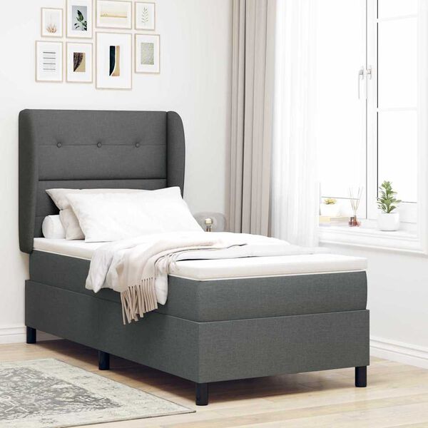 vidaXL Cama tipo Box Spring con colch&oacute;n Gris oscuro 90 x 200 cm tela