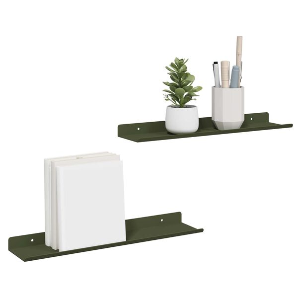 vidaXL Estante flotante 2 pcs Verde Oliva 40 x 8,5 x 2,5 cm Acero