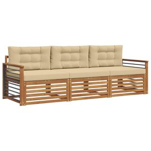 vidaXL Conjunto de sof&aacute;s de exterior con coj&iacute;n 3 pcs Natural y Beige