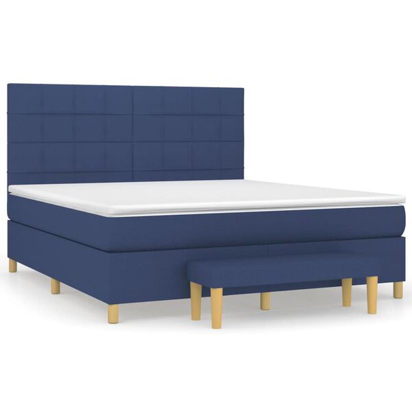 vidaXL Cama box spring con colch&oacute;n tela azul 160x200 cm