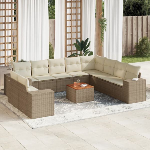 vidaXL Set de sof&aacute;s de jard&iacute;n 11pzas con cojines rat&aacute;n sint&eacute;tico beige