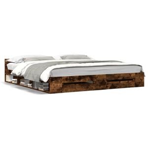 vidaXL Cama con cajones madera de ingenier&iacute;a roble ahumado 180x200 cm