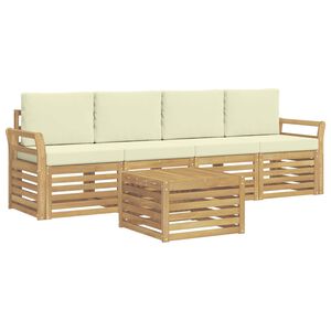 vidaXL Conjunto de sof&aacute;s de exterior 5 uds. Blanco y Crema Poli&eacute;ster