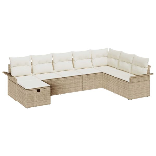 vidaXL Conjunto de sof&aacute; de jard&iacute;n 8 pcs Beige y Crema rat&aacute;n sint&eacute;tico