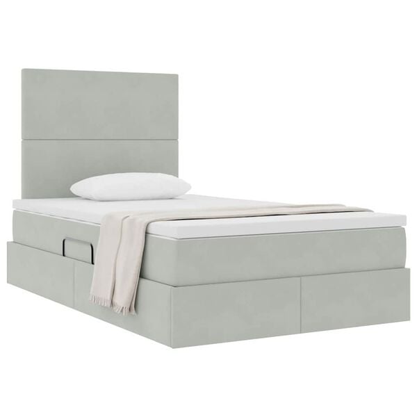 vidaXL Cama con almacenamiento y colch&oacute;n Gris Claro 120 x 190 cm