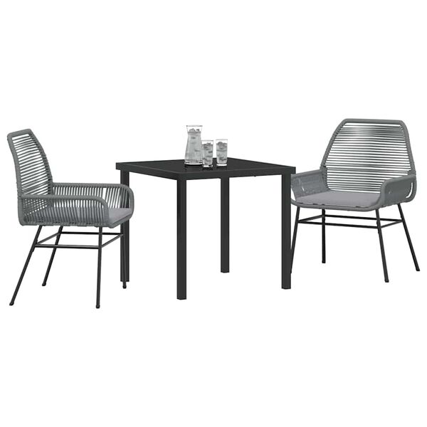 vidaXL Conjunto de Comedor de Jard&iacute;n 3 pcs Gris rat&aacute;n sint&eacute;tico