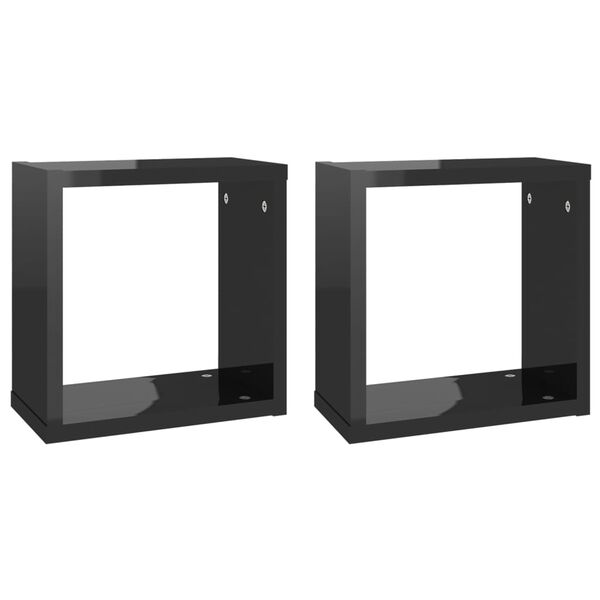 vidaXL Estantes cubo de pared 2 unidades negro brillo 30x15x30 cm