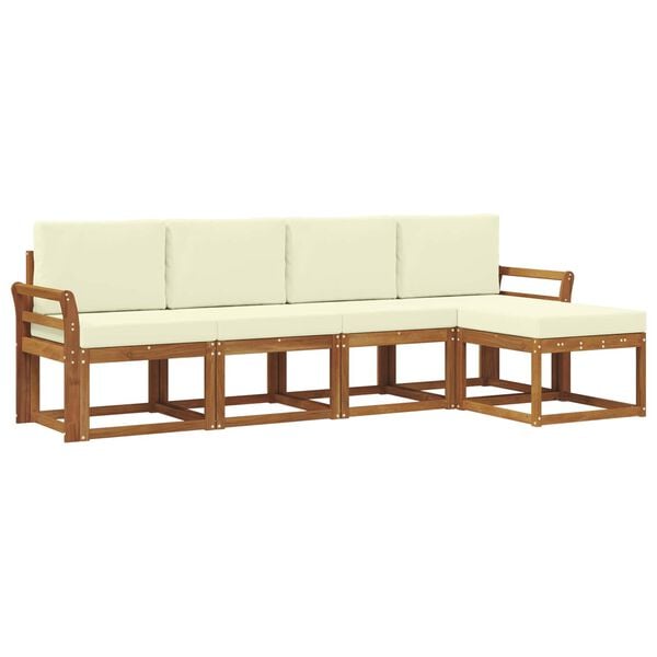 vidaXL Conjunto de sof&aacute;s de exterior con coj&iacute;n 5 pcs Natural y Crema