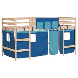 vidaXL Cama alta para ni&ntilde;os con cortinas madera pino azul 80x200 cm