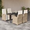 vidaXL Set comedor de jard&iacute;n 5 pzas con cojines rat&aacute;n sint&eacute;tico beige
