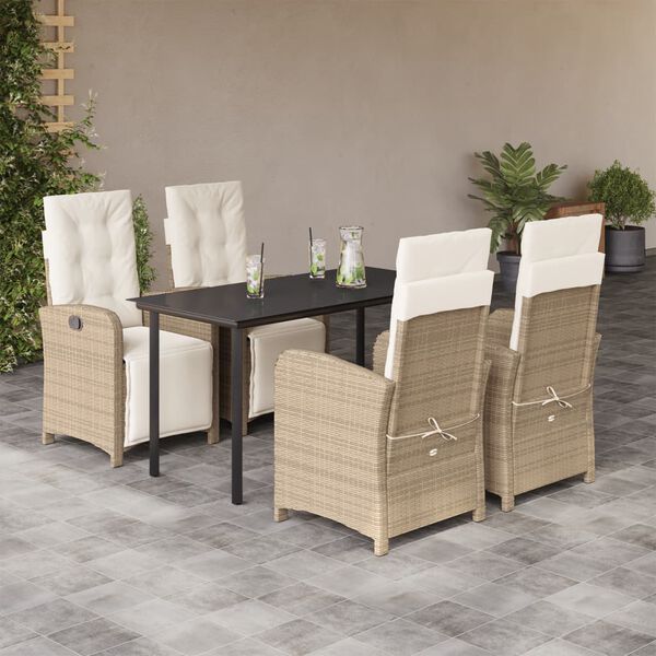 vidaXL Set comedor de jard&iacute;n 5 pzas con cojines rat&aacute;n sint&eacute;tico beige