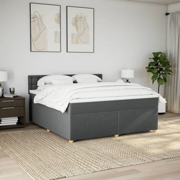 vidaXL Cama box spring con colch&oacute;n tela gris oscuro 180x200 cm