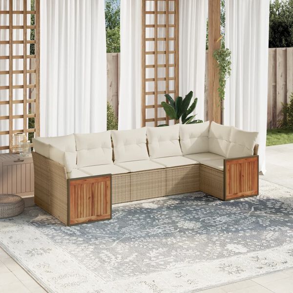 vidaXL Set sof&aacute;s de jard&iacute;n 7 piezas y cojines rat&aacute;n sint&eacute;tico beige
