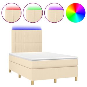 vidaXL Cama box spring con colch&oacute;n y luces LED tela crema 120x190 cm