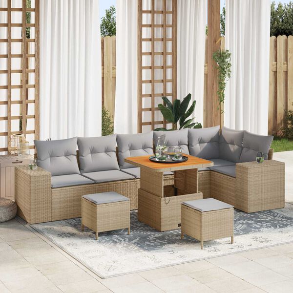 vidaXL Conjunto de sofá de jardín 9 pcs Beige ratán sintético