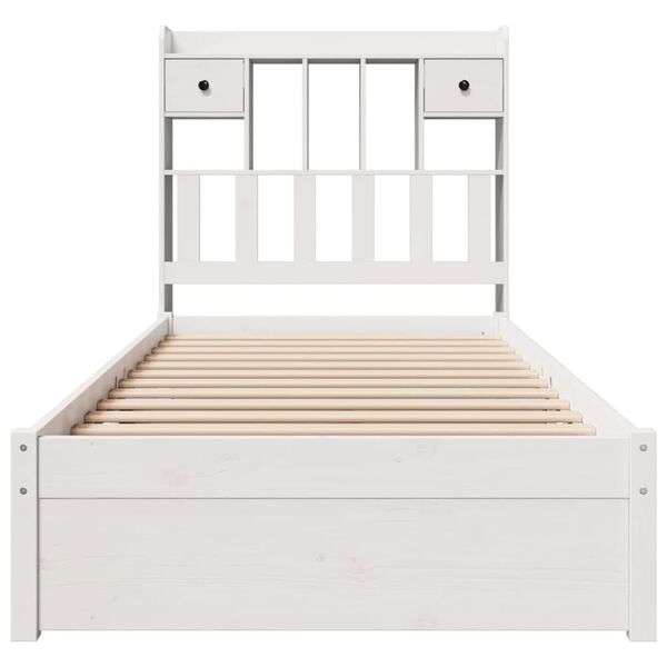 vidaXL Cama con estanter&iacute;a sin colch&oacute;n madera maciza blanco 90x200 cm