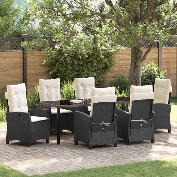 vidaXL Conjunto de Comedor de Jard&iacute;n 7 pcs Negro rat&aacute;n sint&eacute;tico