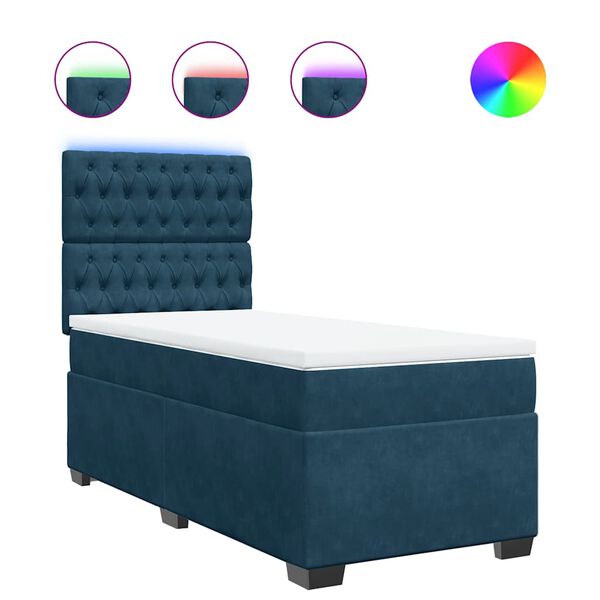 vidaXL Cama box spring con colch&oacute;n terciopelo azul oscuro 80x200 cm
