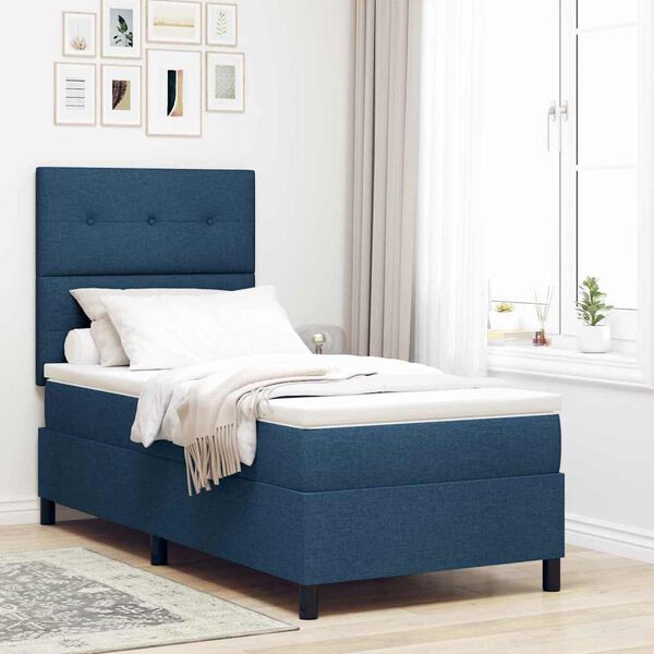 vidaXL Cama tipo Box Spring con colch&oacute;n Azul 80 x 200 cm tela