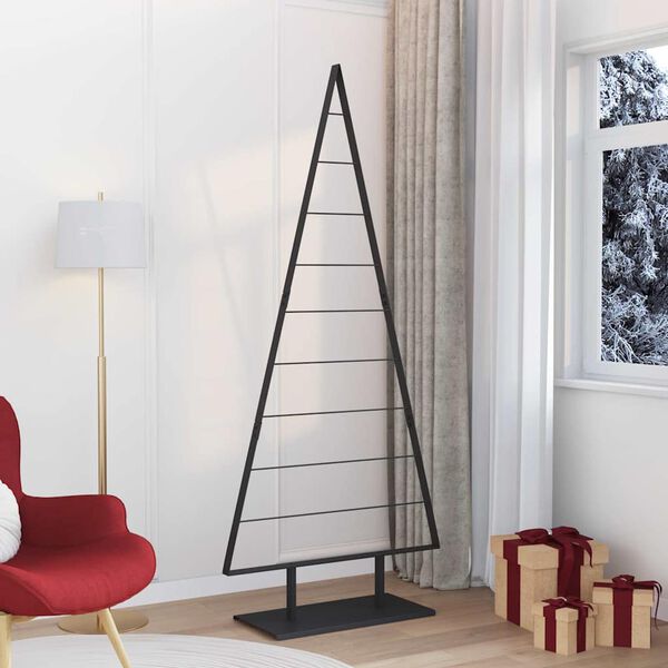 vidaXL &Aacute;rbol de Navidad de metal con soporte Negro 210 cm Acero