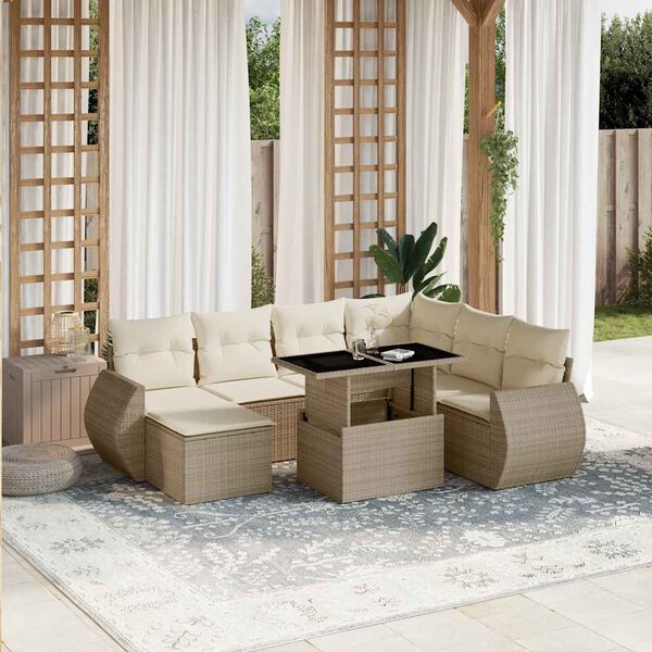 vidaXL Set de sof&aacute;s de jard&iacute;n y cojines 8 piezas rat&aacute;n sint&eacute;tico beige