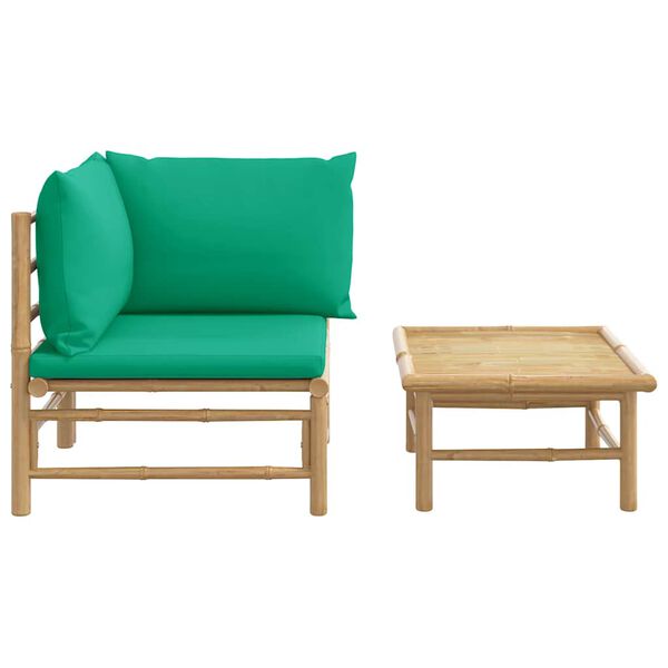 vidaXL Set de muebles de jardín 2 piezas bambú con cojines verde