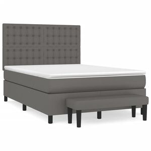 vidaXL Cama box spring con colch&oacute;n cuero sint&eacute;tico gris 140x200 cm