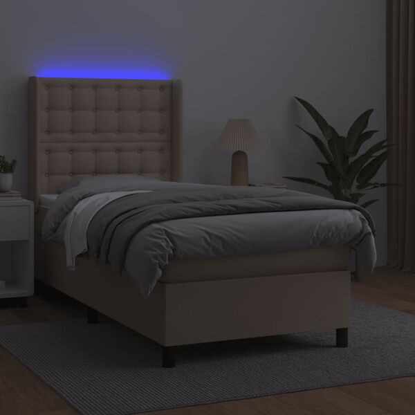 vidaXL Cama box spring colch&oacute;n LED cuero sint&eacute;tico capuchino 100x200cm