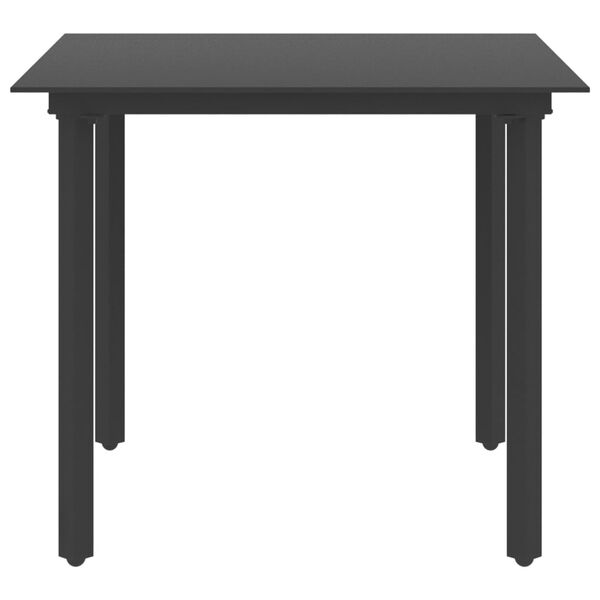 vidaXL Mesa de comedor de jard&iacute;n acero y vidrio negro 80x80x74 cm