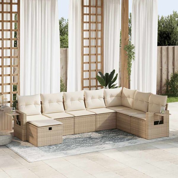 vidaXL Set de sof&aacute;s de jard&iacute;n y cojines 8 piezas rat&aacute;n sint&eacute;tico beige