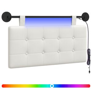 vidaXL Cabecero colgante Con luz LED Blanco Cuero sint&eacute;tico