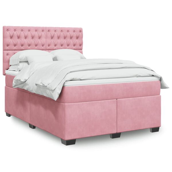 vidaXL Cama box spring con colch&oacute;n terciopelo rosa 140x190 cm