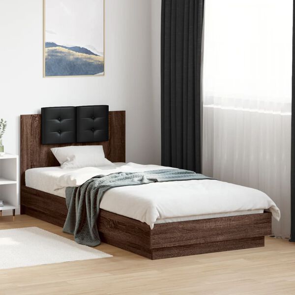 vidaXL Cama con cabecero madera de ingenier&iacute;a marr&oacute;n roble 100x200 cm