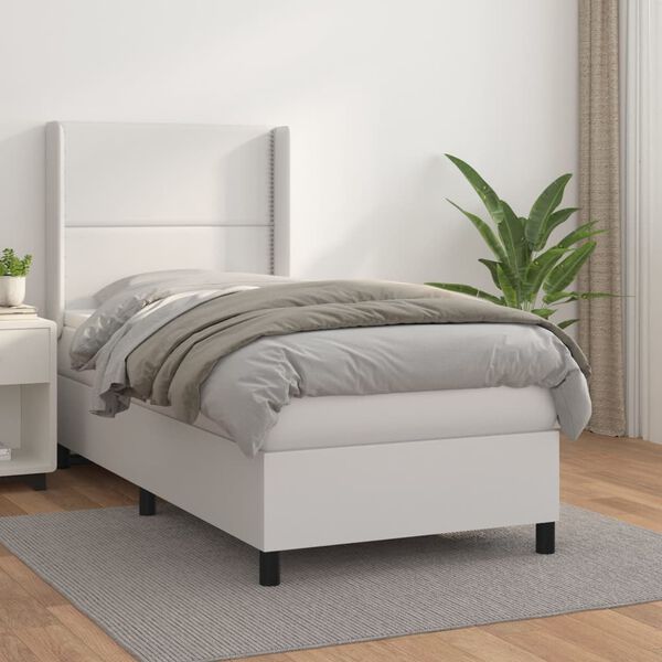 vidaXL Cama box spring con colch&oacute;n cuero sint&eacute;tico blanco 90x190 cm