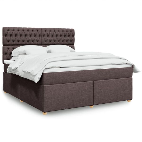 vidaXL Cama box spring con colch&oacute;n tela marr&oacute;n oscuro 180x200 cm