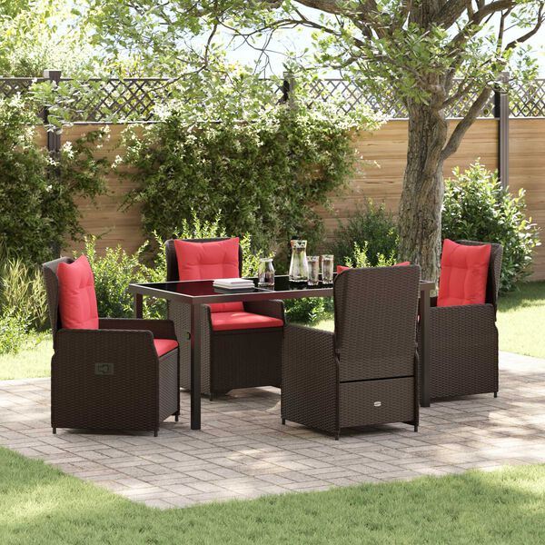 vidaXL Conjunto de Comedor de Jard&iacute;n 5 pcs Marr&oacute;n Polirat&aacute;n