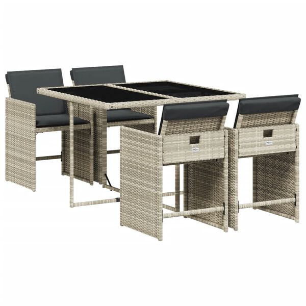 vidaXL Set comedor de jard&iacute;n 5 pzas cojines rat&aacute;n sint&eacute;tico gris claro