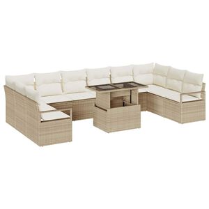vidaXL Conjunto de sof&aacute; de jard&iacute;n 11 pcs Beige rat&aacute;n sint&eacute;tico